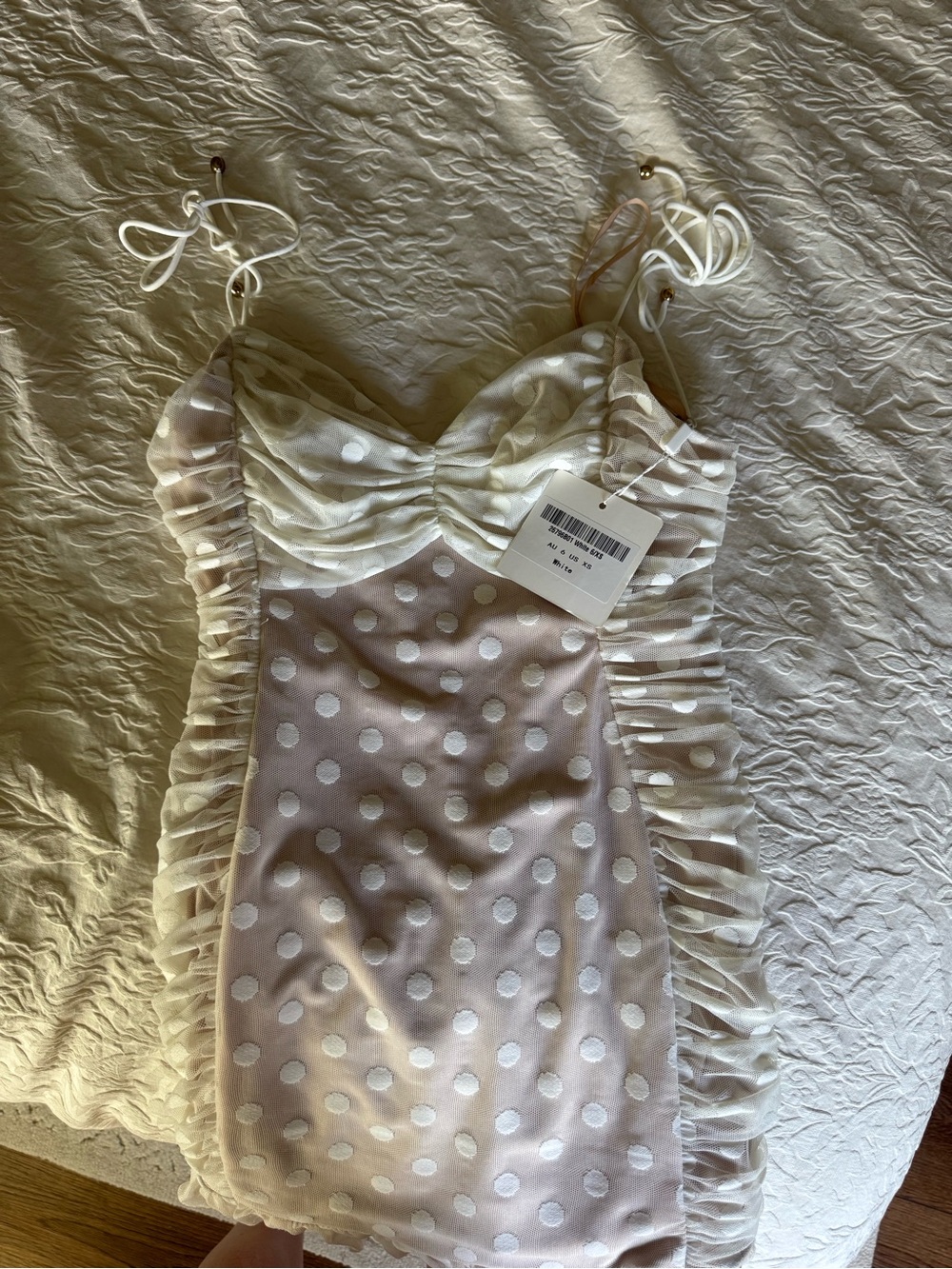 White Polka Dot Ruffle Mini Dress - Picture 2 of 2